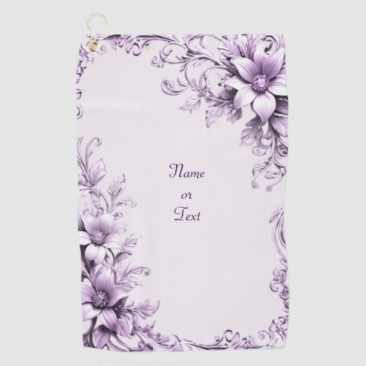 Stylish Purple Flowers Golf Towel ゴルフタオル (正面)