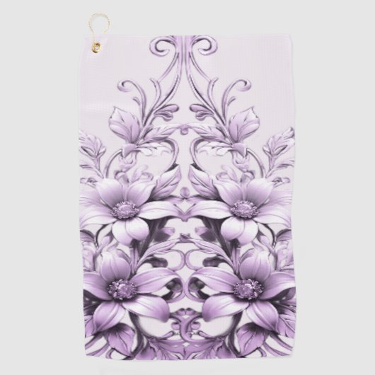 Stylish Purple Flowers Golf Towel ゴルフタオル (正面)