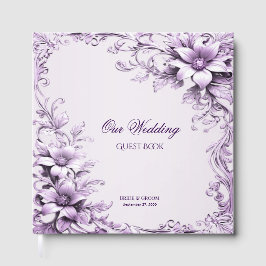 Stylish Purple Flowers Guest Book ゲストブック
