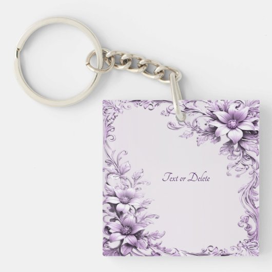 Stylish Purple Flowers Keychain キーホルダー (正面)