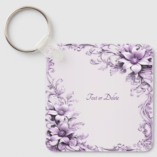 Stylish Purple Flowers Keychain キーホルダー (正面)