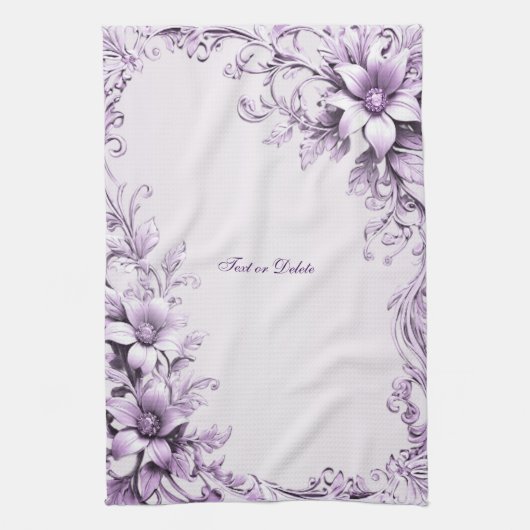 Stylish Purple Flowers Kitchen Towel キッチンタオル (縦)