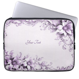 Stylish Purple Flowers Laptop Sleeve ラップトップスリーブ