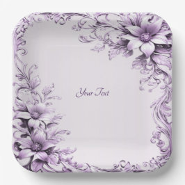 Stylish Purple Flowers Paper Plate ペーパープレート
