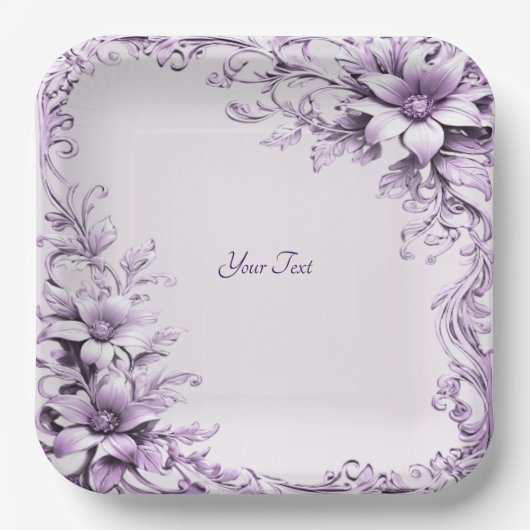 Stylish Purple Flowers Paper Plate ペーパープレート (正面)