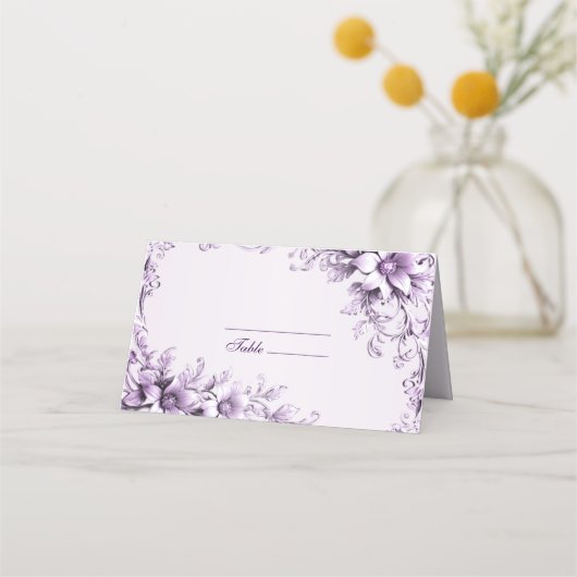Stylish Purple Flowers Place Card プレイスカード (正面)