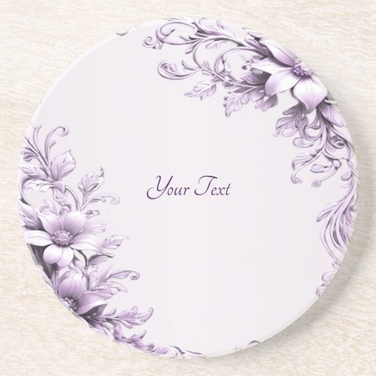 Stylish Purple Flowers Sandstone Coaster コースター (正面)