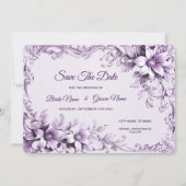 Stylish Purple Flowers Save The Date セーブザデート (正面)