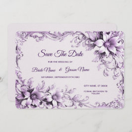 Stylish Purple Flowers Save The Date セーブザデート