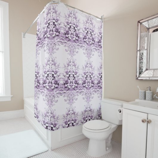 Stylish Purple Flowers Shower Curtain シャワーカーテン (インサイチュ)