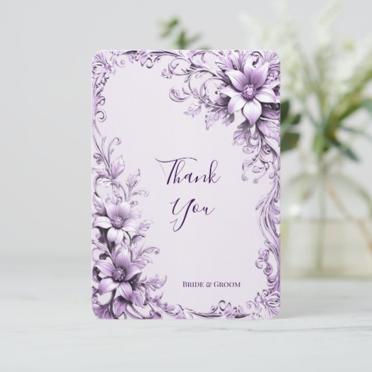 Stylish Purple Flowers Thank You Card サンキューカード (スタンド正面)