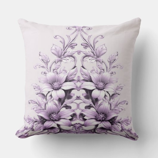 Stylish Purple Flowers Throw Pillow クッション (正面)