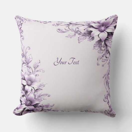 Stylish Purple Flowers Throw Pillow クッション (正面)
