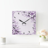 Stylish Purple Flowers Wall Clock スクエア壁時計 (ホーム)