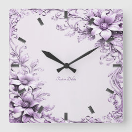 Stylish Purple Flowers Wall Clock スクエア壁時計