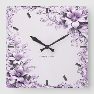 Stylish Purple Flowers Wall Clock スクエア壁時計