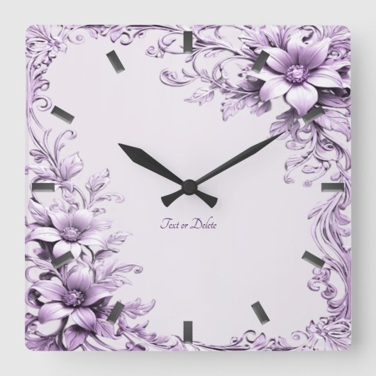 Stylish Purple Flowers Wall Clock スクエア壁時計 (正面)