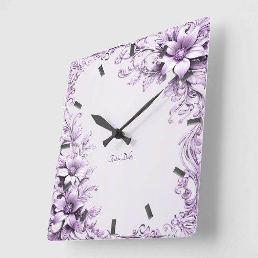 Stylish Purple Flowers Wall Clock スクエア壁時計 (傾斜)