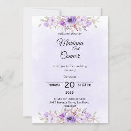 Stylish Purple Minimalist Floral Wedding 招待状