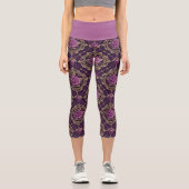 Stylish Purple Rose Mandala Yoga Activewear カプリレギンス (正面)