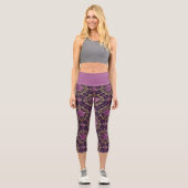 Stylish Purple Rose Mandala Yoga Activewear カプリレギンス (正面)