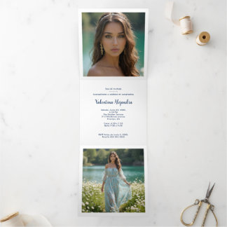 Stylish Quinceañera Tiara Pastel Tones & Glitter 三つ折り案内状