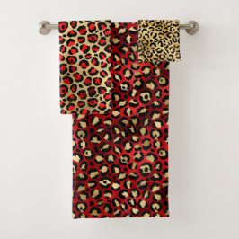 Stylish Red and Gold Foil Leopard Spots バスタオルセット