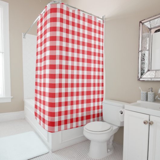 Stylish Red and White Checkered Shower Curtain シャワーカーテン (インサイチュ)