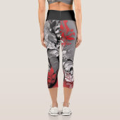 Stylish Red Black and Grey Leaf Design  カプリレギンス (裏面)