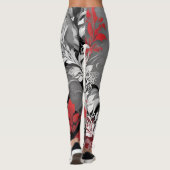 Stylish Red Black and Grey Leaf Design Leggings レギンス (裏面)
