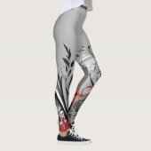 Stylish Red Black and Grey Leaf Design Leggings レギンス (右)