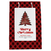 Stylish red black plaid Christmas bag custom name ミディアムペーパーバッグ (正面)
