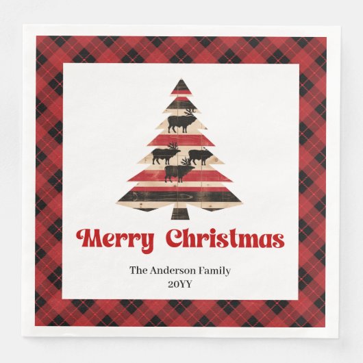 Stylish Red Black Plaid Christmas Napkin Custom (正面)