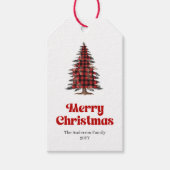 Stylish Red Black Plaid Christmas Tag ギフトタグ (正面)