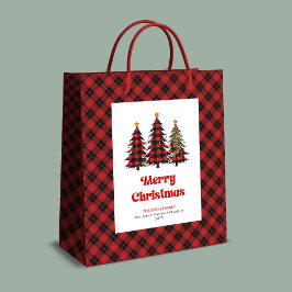 Stylish red black tartan Christmas bag personalize ミディアムペーパーバッグ