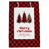 Stylish red black tartan Christmas bag personalize ミディアムペーパーバッグ (正面)