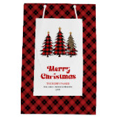 Stylish red black tartan Christmas bag personalize ミディアムペーパーバッグ (裏面)