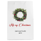 Stylish red black tartan Christmas gift bag name ミディアムペーパーバッグ (正面)