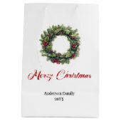 Stylish red black tartan Christmas gift bag name ミディアムペーパーバッグ (裏面)