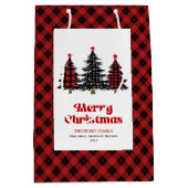 Stylish red black tartan Christmas gift bag name ミディアムペーパーバッグ (正面)