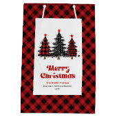 Stylish red black tartan Christmas gift bag name ミディアムペーパーバッグ (裏面)