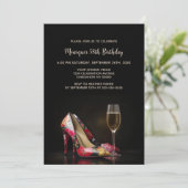 Stylish Red Floral Stiletto Shoes Birthday Party 招待状 (スタンド正面)