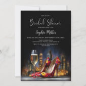 Stylish Red Floral Stiletto Shoes Bridal Shower 招待状 (正面)
