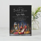 Stylish Red Floral Stiletto Shoes Bridal Shower 招待状 (スタンド正面)