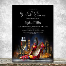 Stylish Red Floral Stiletto Shoes Bridal Shower 招待状