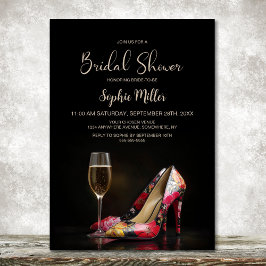 Stylish Red Floral Stiletto Shoes Bridal Shower 招待状