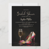 Stylish Red Floral Stiletto Shoes Bridal Shower 招待状 (正面)