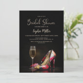 Stylish Red Floral Stiletto Shoes Bridal Shower 招待状 (スタンド正面)