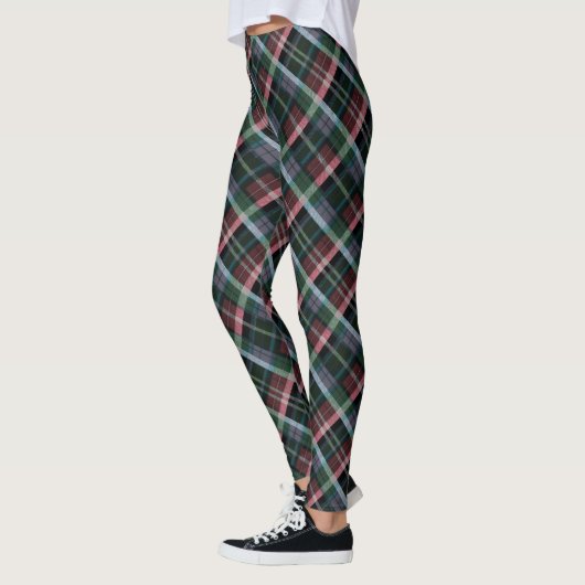 Stylish Red Green Black Tartan Plaid Patterned レギンス (左)