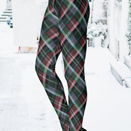 Stylish Red Green Black Tartan Plaid Patterned レギンス